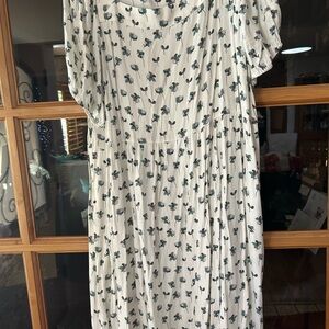 LOFT White and Green Floral Midi Dress